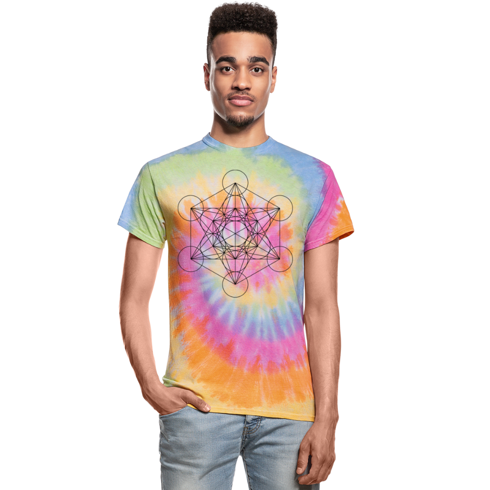 Metatron's Cube Unisex Tie Dye Tee - rainbow