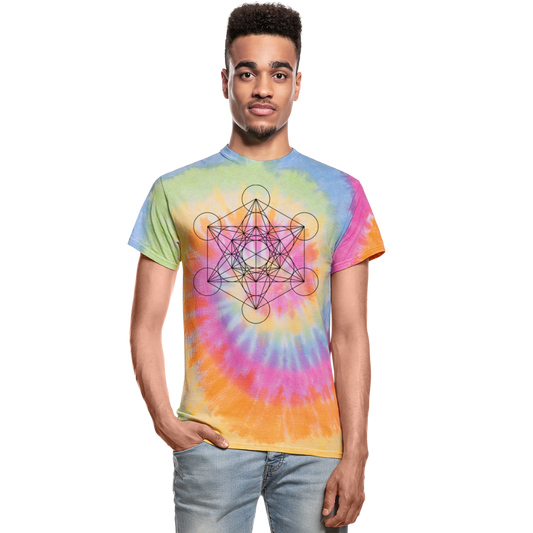 Metatron's Cube Unisex Tie Dye Tee - rainbow